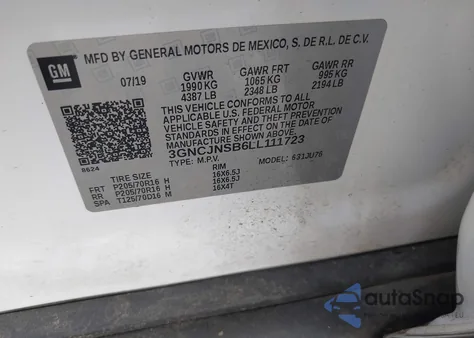 2020 Chevrolet Trax Awd Ls from USA, damaged, VIN 3GNCJNSB6LL111723